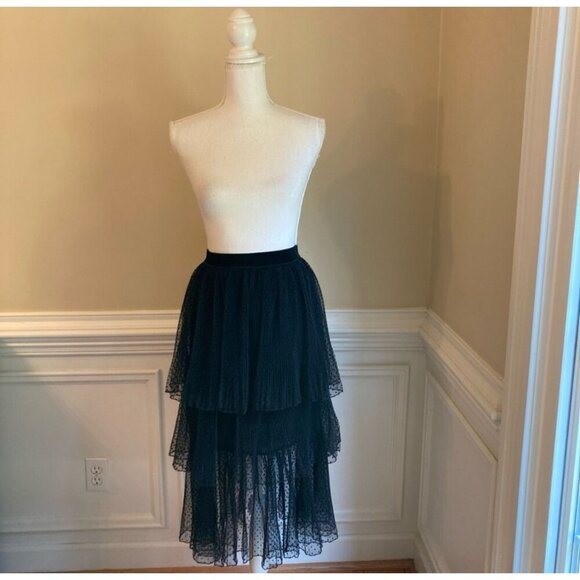 Zara Women Layered Net Tiered Polka Dot Detailed Midi Skirt Black Size Xsmall - Picture 2 of 12